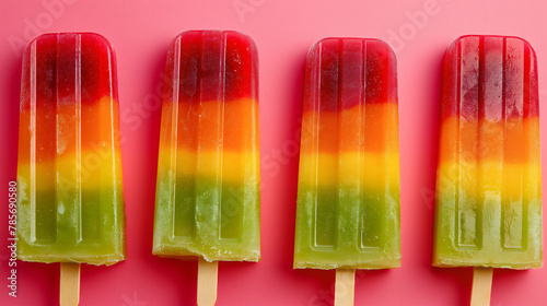 bright colorful ice lollies, Popsicle on a plain background red, orange, green and yellow tones pattern