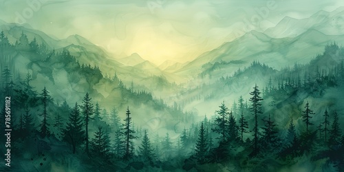 Ethereal Watercolor Woodland Dreamscape Generative AI photo
