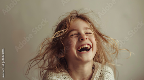 Red-haired girl laughing, Generative AI photo