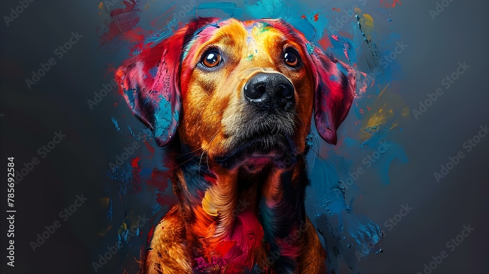 Vibrant Artistic Dog Portrait - A Splash of Canine Creativity. Concept Pet Portraits, Animal Art, Vibrant Colors, Creative Photography, Dog Lovers