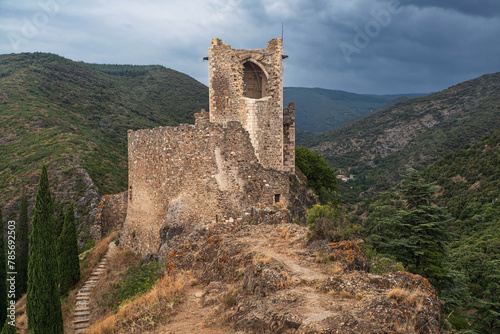 Ruins of the medieval castle of Lastours, in the Cathar region of southern France photo