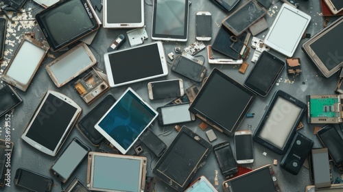 A collection of various outdated and used electronic gadgets including old computers photo