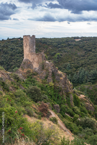 Ruins of the medieval castle of Lastours  in the Cathar region of southern France