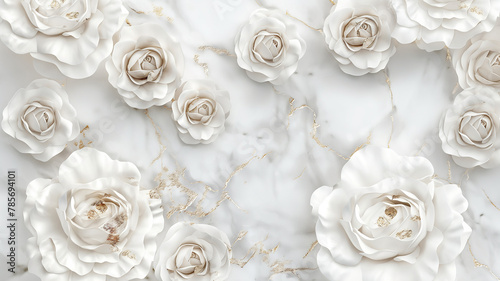 White Gold Marble Floor Texture. Rose flowers pattern. Interior marble for wall.