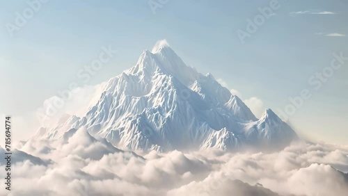 Majestic Mountain Peeking Through a Cloud-Filled Sky, Cloud storage depicted as an enormous digital mountain range photo