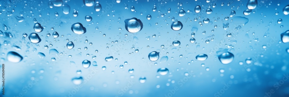 Close-Up Of Water Droplets On Glass With Refreshing Blue Background. Crystal Clear Water Drops. Generative AI Close-Up Of Water Droplets On Glass With Refreshing Blue Background. Crystal Clear Water Drops. Generative AI
