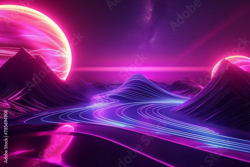 Vibrant Synthwave Music Album Cover Art Featuring Futuristic Landscape and Neon Colors