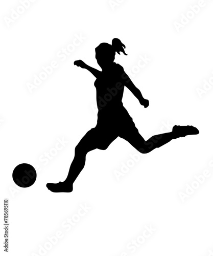 female soccer player athlete silhouette about to kick ball isolated © Ayman