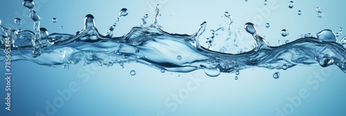 Pure Water Splashing With Clear Droplets. Dynamic Water Splash On Blue Background. Generative AI