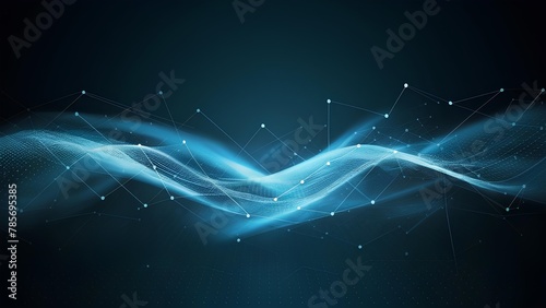 Abstract Digital Wave with Network Connection Points and Lines Representing Technological Data Flow and Cyber Connectivity in a Futuristic Concept