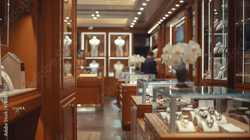 A high-end boutique with designer fashion and bespoke fittings.