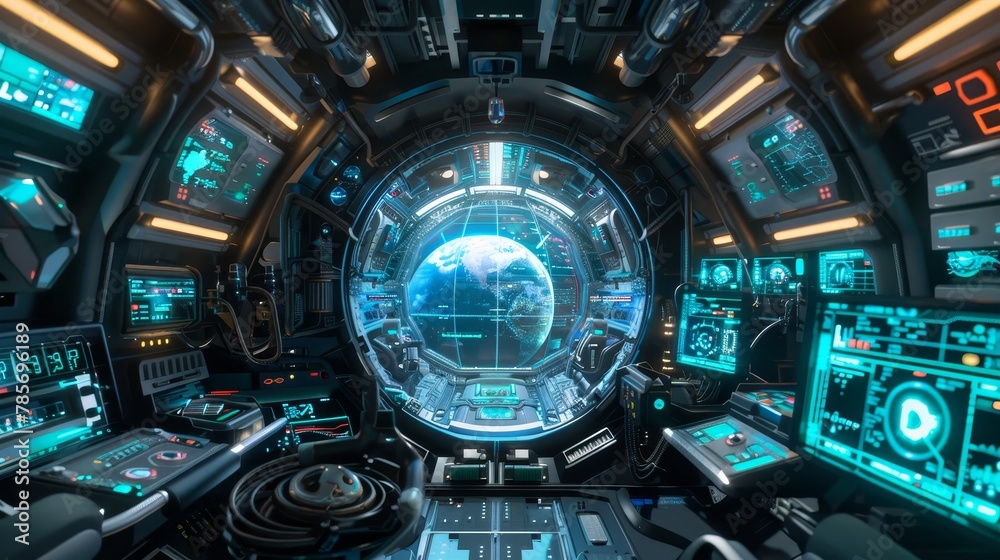 A 3d rendering of a high-tech spaceship interior  AI generated illustration