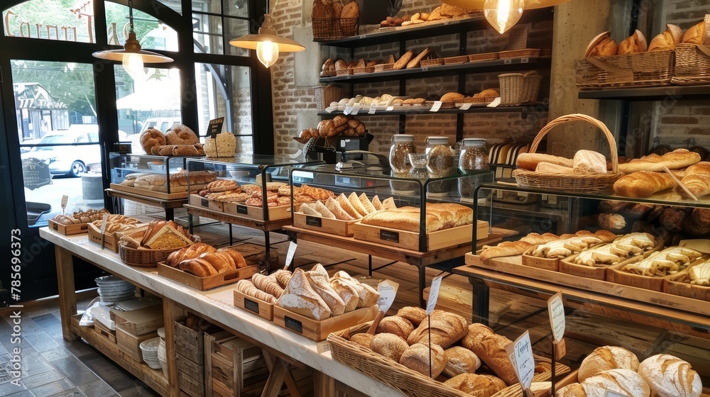 A charming bakery with display cases of fresh pastries and breads  AI generated illustration