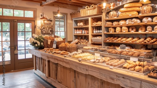 A charming bakery with display cases of fresh pastries and breads AI generated illustration
