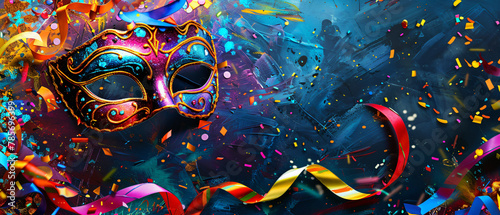 Festive purim carnival background - mask ribbonds © Sufyan