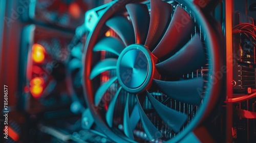 A close-up of a computer fan spinning rapidly to keep the system cool AI generated illustration