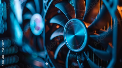 A close-up of a computer fan spinning rapidly to keep the system cool  AI generated illustration