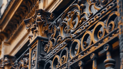 A close-up of intricate ironwork on a Victorian-era building AI generated illustration