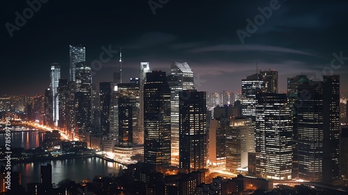 Generate a cityscape image capturing a city skyline at night