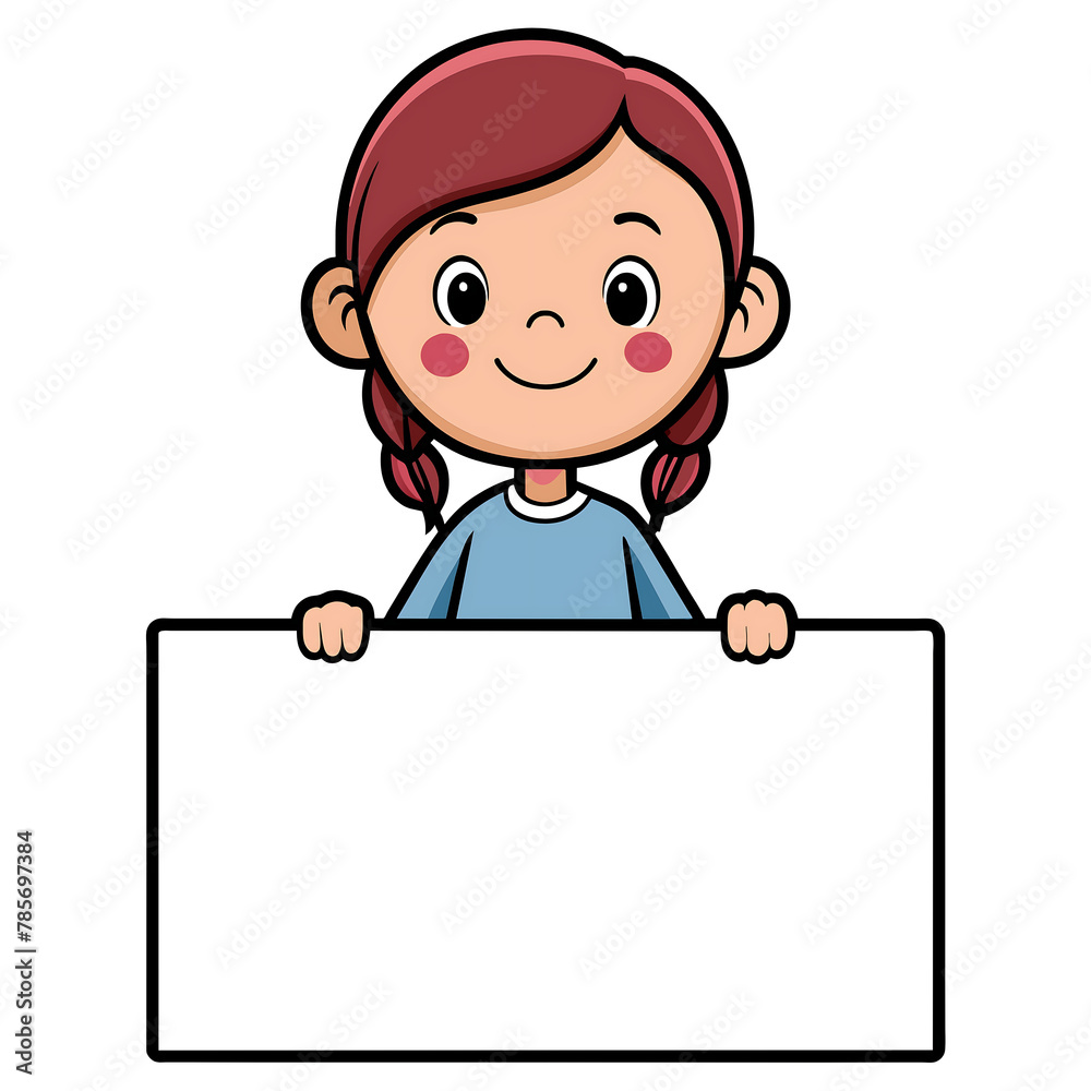 cartoon of a little girl holding a blank poster