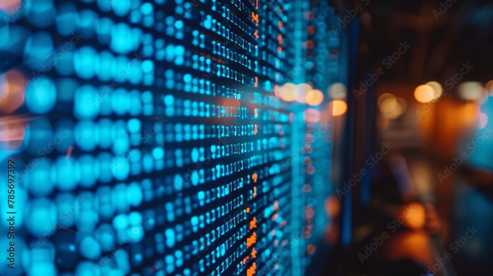 Obraz premium A computer monitor showing a pixelated image slowly coming into focus AI generated illustration