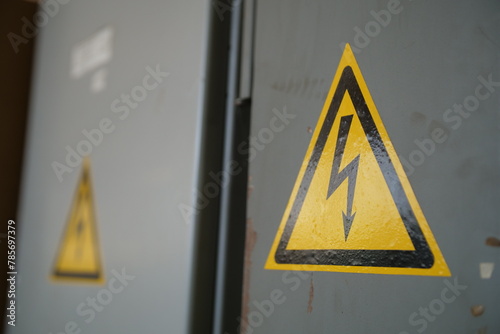 Warning sign for working on a machine in an industrial plant. Work and safety warning sign for workers in an industrial plant concept.