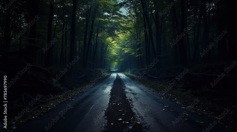 Road in dark forest