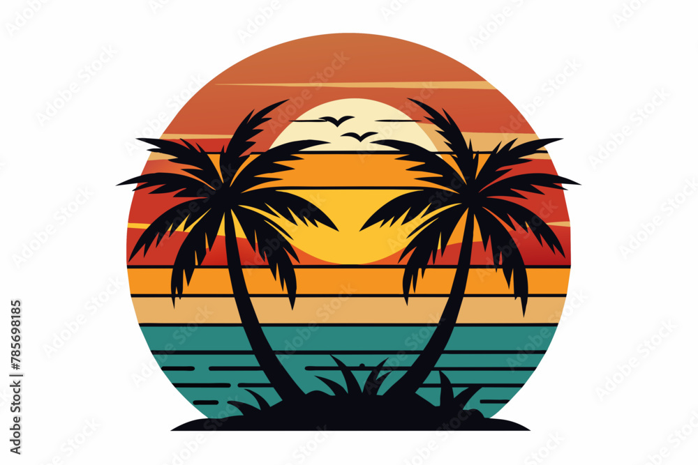 t-shirt-design--summer-sunset-vector illustration 