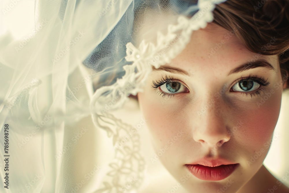 Close-up shot of a retro wedding photo featuring a young bride, her eyes reflecting the dreams and hopes of a new beginning 02 Close-up shot of a retro wedding photo featuring a young bride, her eyes reflecting the dreams and hopes of a new beginning 02