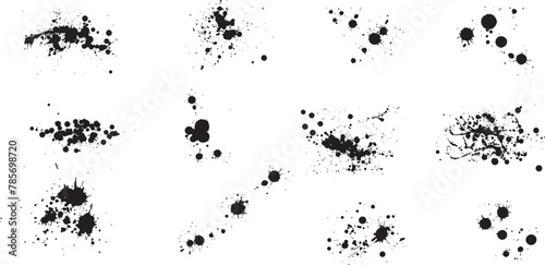 Ink blot psychology test set  vector symmetric paint splash spot  acrylic abstract dripped shapes. Mental exam imagination element  graffiti splatter liquid stain on white.
