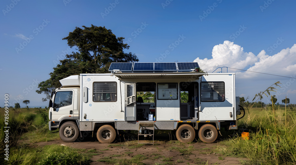 A mobile health clinic designed with telemedicine technologies and solar power for remote areas. A mobile health clinic designed with telemedicine technologies and solar power for remote areas.