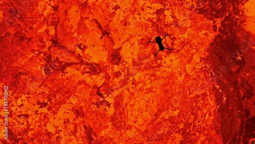Aerial view of the texture of a solidifying lava field, close-up photo