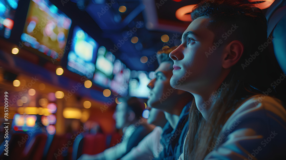 A moment of suspense in a casinos sportsbook as fans watch a crucial play in a major game captured in real-time. A moment of suspense in a casinos sportsbook as fans watch a crucial play in a major game captured in real-time.