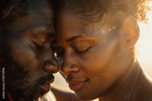 Up-close perspective of a couple sharing a final embrace, their faces illuminated by sunlight, conveying the bittersweet emotions of divorce, yet hinting at newfound freedom 01