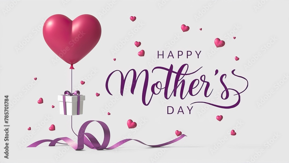 Mother's Day message with heart balloons and flowers