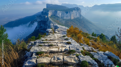 Hiking trail through majestic mountain landscapes photo