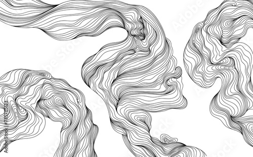 Abstract shape shin lines. Hand drawn smoke illustration. Ink painting hairstyle composition.