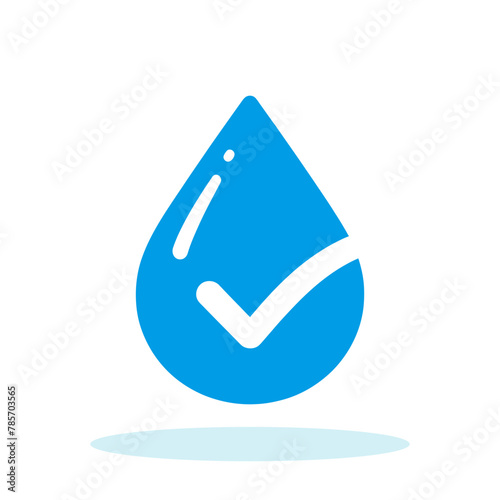 Water drop icon with checkmark. Clean water concept. Drinkable water icon isolated on white © chekman
