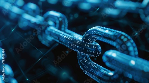 Digital Chains With Binary Code Links on a Blue Background