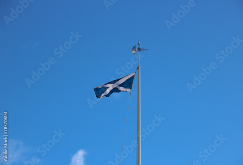 Scottish Saltire National Flag Flying at Bannockburn Battlefield Site in Stirling Scotland