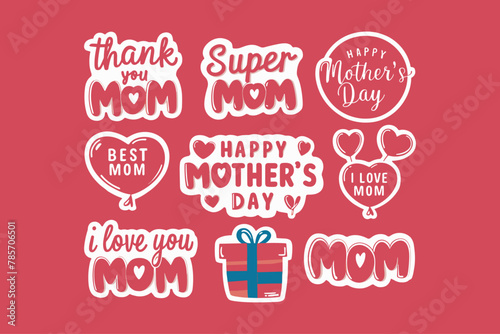 Mother s Day 2024  Mothers Day stickers pack Vector illustration.
