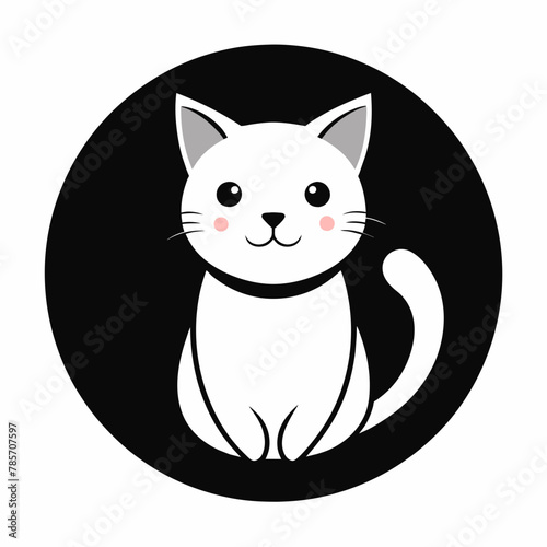 Adorable Cat Icon Vector Drawing in Circle Logo Style