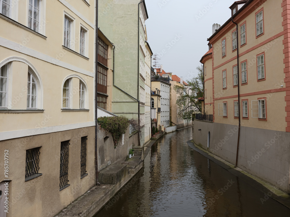 Building exterior and water canal in Prague, Czech republic