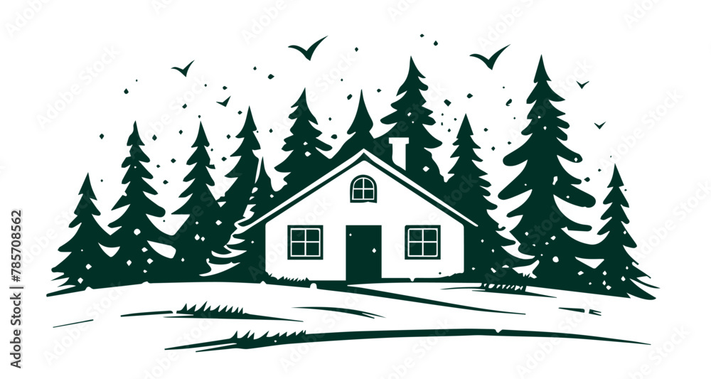 Christmas home, Sketch, Pictogram Art, Black on white image Christmas home, Sketch, Pictogram Art, Black on white image