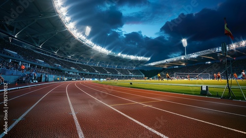 Track and field track in a big arena made with Ai generative technology © Jixster