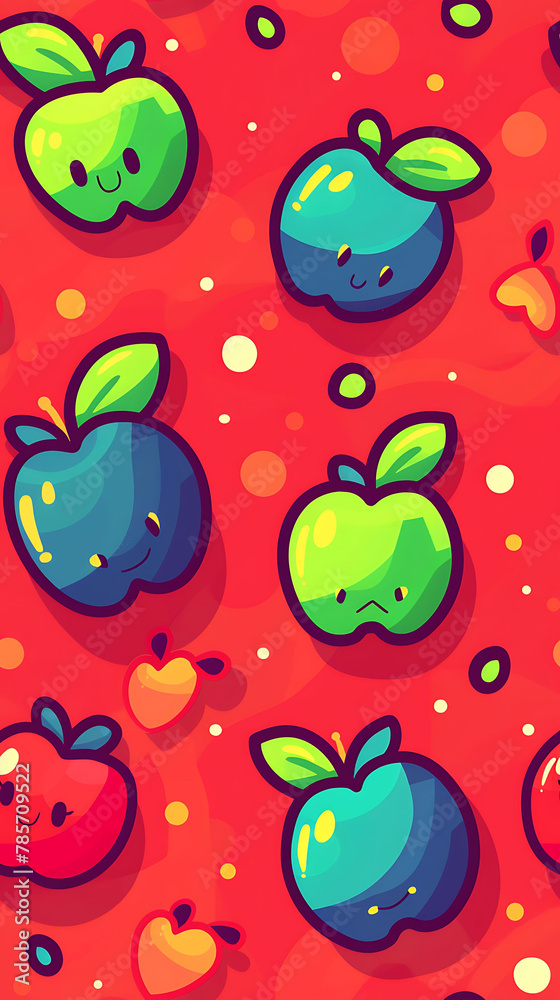 a colorful picture of apples and blue apples. a colorful picture of apples and blue apples.