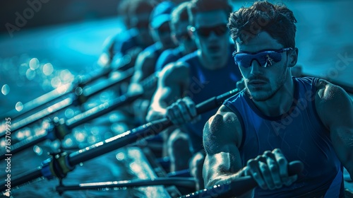 Athletes rowing together made with Ai generative technology, people are fictional