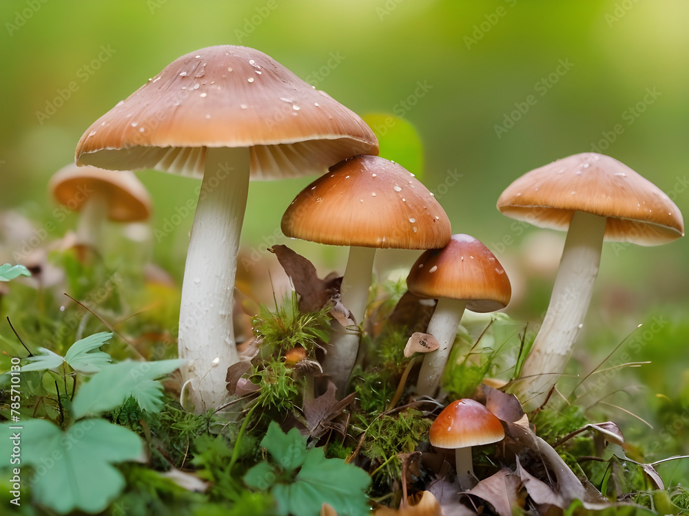 Mushrooms and Leaves Dance Together in the Forest's Embrace Mushrooms and Leaves Dance Together in the Forest's Embrace