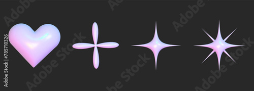 Realistic set 3d elements holographic y2k for web design. Trendy geometric element. Vector y2k illustration