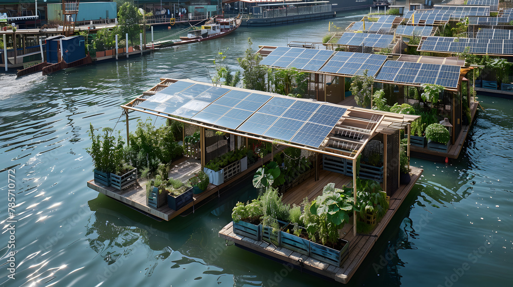 A solar-powered floating market designed to revitalize urban waterways while providing sustainable shopping and social gathering spaces.